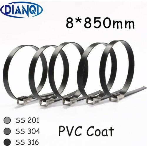 8*850 8mm 8x850 Stainless Steel Zip PVC coating Strong Stainless Steel Grade Metal Cable Ties Zip Tie Wraps