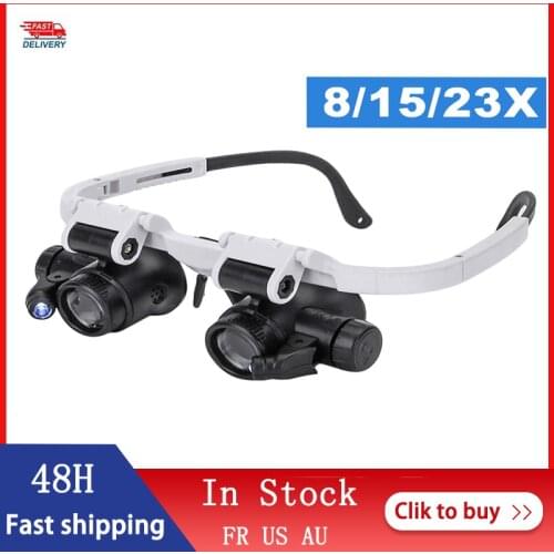 8X/15X/23X LED Magnifier Glasses Two LED Lights Adjustable LED Lamp Head Magnifying Glasses Household Tools