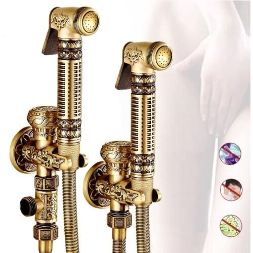 Bidet Wash Toilet Shower Antique Brass Floral Pattern Hygienic Shower Spray Gun Single Cold Bathroom Dual-purpose Cleaning Sets