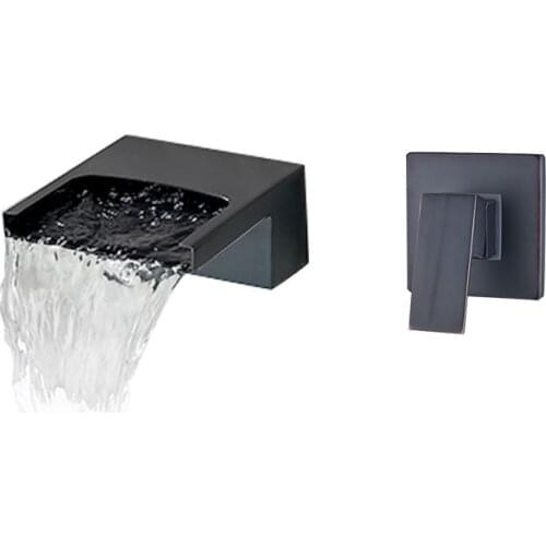 Oil Rubbed Bronze Solid Brass Waterfall Spout Bathroom Sink Faucet Single Handle Mixer Tap Wall Mounted