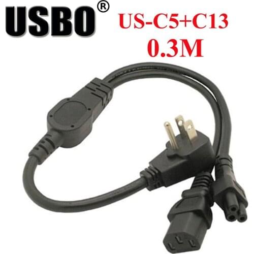 Black 0.3M PVC Copper CE certification American standard extension cord US 5-15P to C13 + C5 PDU/UPS chassis server power cable