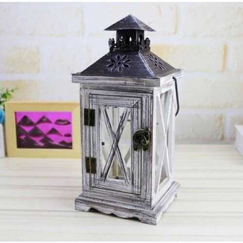 Rustic Style Vintage Distressed Wooden Lantern Decorative Hanging Pillar Candle Holder Candlesticks for Tabletop Wedding GXMA