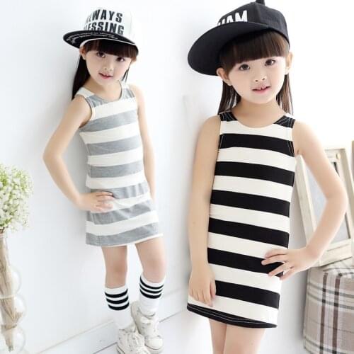 Chlidren Clothes 2017 summer new sweet girl round neck striped dresses casual baby fashion cotton sleeveless vest dress 2-7Y
