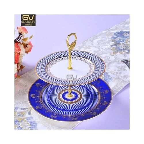 European Wedgwood Bone China Double Decker Plates Cake Fruit Snack Plate Afternoon Tea Ceramic Tray Tableware Decoration