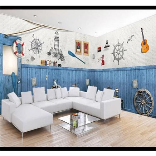 Xuesu Blue wood Mediterranean background wall painting custom wallpaper 8D waterproof wall cloth
