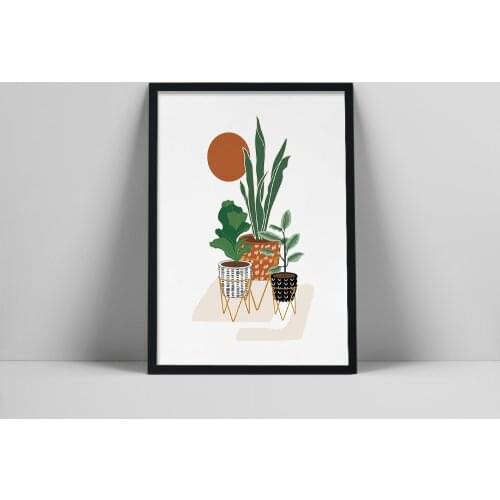 Planter Art Print | Potted Plant Poster | House Plants Wall Art | Printable Botanical Art | Snake Plant Wall PriDrawing Wbrm Col