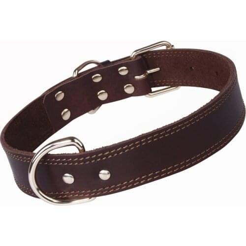 Quality Genuine Leather Dog Collar Durable Vintage Heavy-duty Rustproof Double D-Ring Pet Collar For Medium Large Dogs