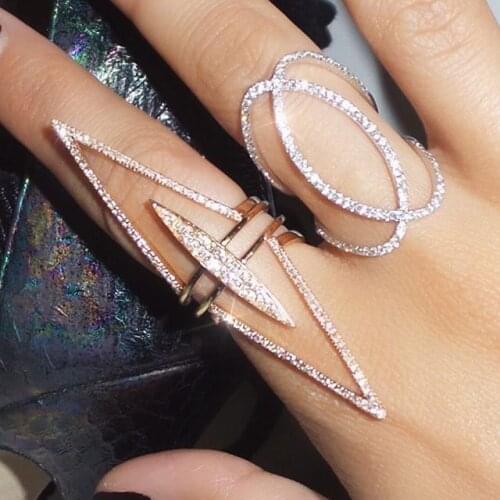 NEW FULL finger ring for women 3pcs stacking long spike chevron V shape pave clear cubic zirconia fashion elegant jewelry