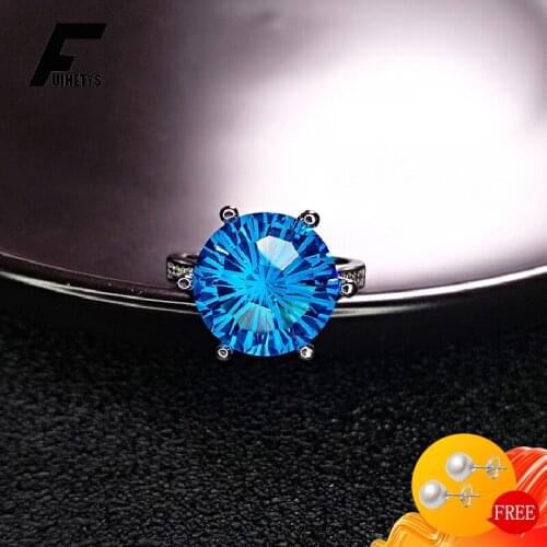 Trendy Ring 925 Silver Jewelry Round Sapphire Amethyst Gemstone Open Finger Rings Accessories for Women Wedding Engagement Party