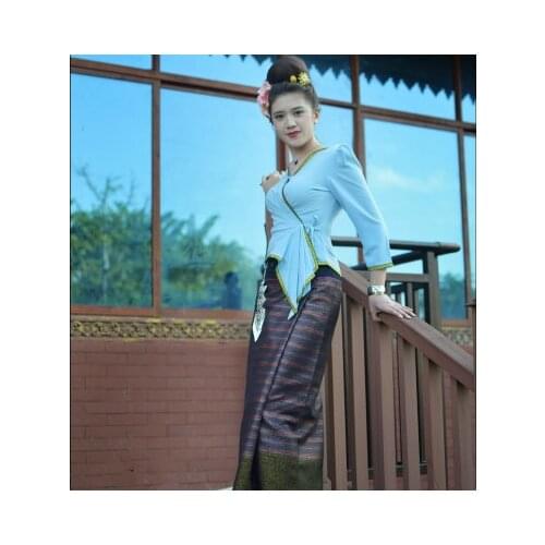 Thai Costume Southeast Asian Ethnic Style Summer Thin Breathable Fashion Daily Wear Thailand Traditional Clothing for Women