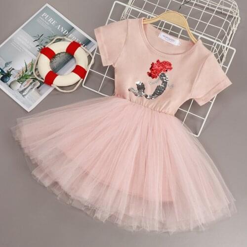 MUABABY Little Girl Cartoon Sequins Tutu Baby Girls Summer Casual Dress Toddler Elegant Tulle Costumes Children Cute Clothes