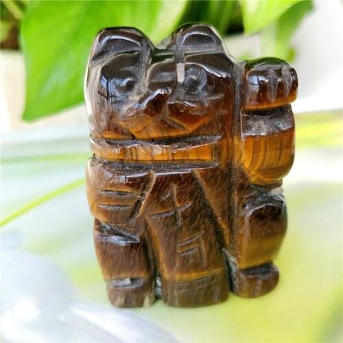 Natural Tiger Eye Crystal Stone Hand-Carved Fortune Cat Trinket Ornament Money Drawing Souvenir Gifts