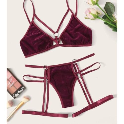 2021 New Female Gold Velvet Sexy Lingerie Solid Color European and American Three-point Pajamas