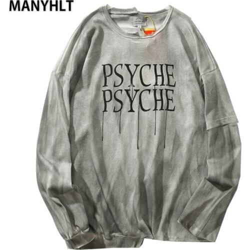 MANYHLT 2021 New Male T-shirt High Street Old Gray Thin Sweater Men Women Couple Fashion Harajuku Loose Long-sleeved T shirt Top