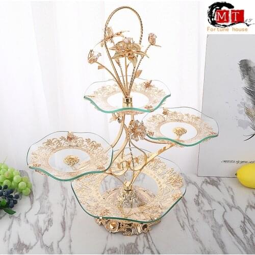 New lighting luxury creative living room hotel coffee table Crystal fruit plate multilayer European fruit plate snack plate