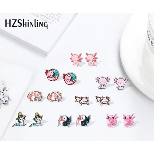 New Fashion Acrylic Stud Earrings Cartoon Axolotl Resin Epoxy Axolotl Earrings