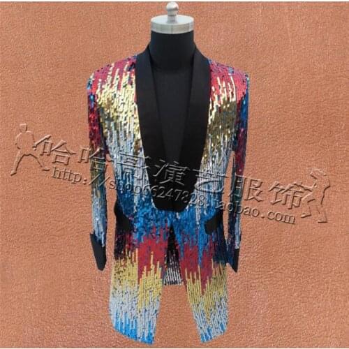 Gradient Sequins Clothes Men Suits Designs Masculino Homme Terno Stage Singers Jacket Men Blazers Dance Star Style Dress Punk