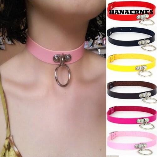 PU Leather Neck Buckle Necklaces Jewelry for Women Fashion Collar Punk Round Gothic Goth Choker Necklace