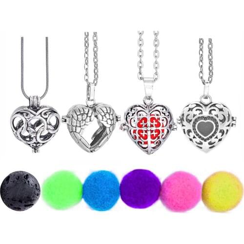 Cage Aromatherapy Diffuser Necklace Locket Necklace Glow In The Dark Necklace Felt Lava Stone Heart Necklace for Essential Oil
