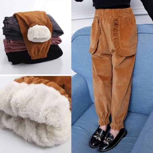New For 3-12 Year Kids Girls Plus Velvet Pants Autumn Winter Girls Trousers Toddlers Girls Leggings Mid Waist Baby Girls Pants
