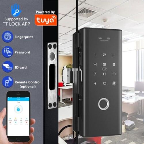 Smart Glass Door Biometric fingerprint lock RFID Card Code Remote control Phone App Wifi Tuya Office Electric Lock Sliding door