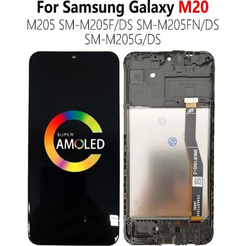 Super AMOLED For SAMSUNG Galaxy M20 M205 LCD Display SM-M205F/DS M205G M205FN Screen With Frame Touch Sensor Digitizer 6.3"