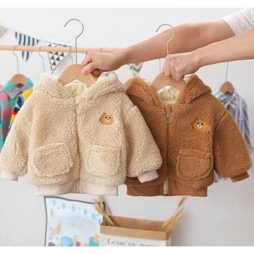 Warm Toddler boys Jackets Autumn infant Girls Hooded Thicken jacket Long Sleeve Baby Kids Coat Fleece Winter Children Clothing