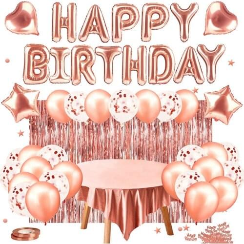 Rose Gold Decoration, Birthday Decoration, Happy Birthday Balloon Banner, Foil Fringe Curtain, Foil Tablecloth