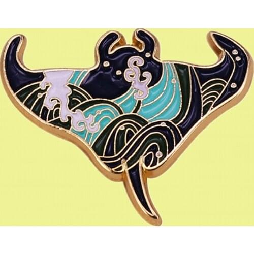 Waves Giant oceanic manta ray enamel lapel pin devil fish Salty Sea mermaid brooch badge jewelry decoration