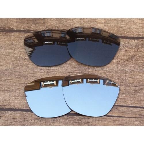 Vonxyz 2 Pairs Stealth Black & Chrome Mirror Polycarbonate Replacement Lenses for-Oakley Frogskins Frame