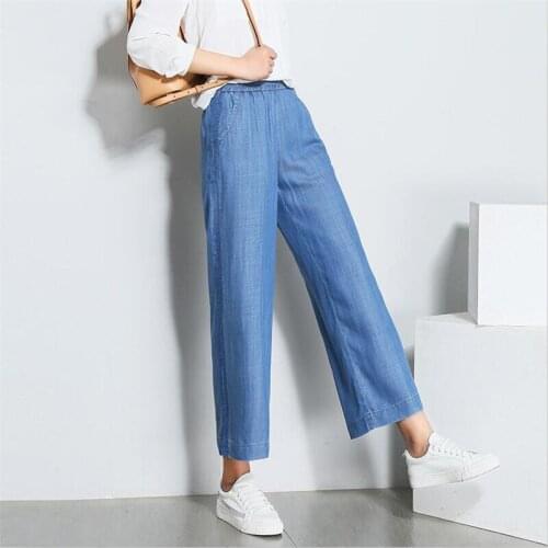 2020 women summer loose straight jeans casual mid waist ankle-length pants all-macth plus size women pants M-7XL