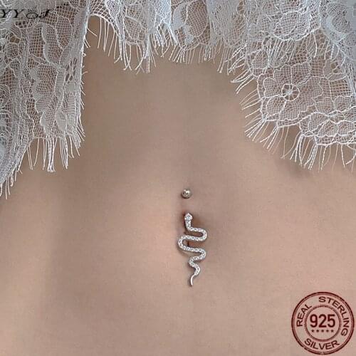 Cubic zirconia snake belly button ring navel piercing jewelry 925 sterling silver women sexy stuff body piercing fashion