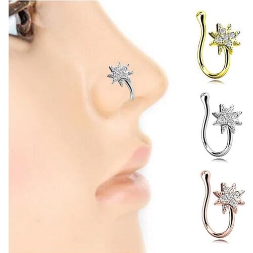 1PC Fake Nose Ring No-piercing Nose Clip On Nose Crystal Nose Rings Fake Piercings Tragus Earrings Simple Nose Ring Jewelry