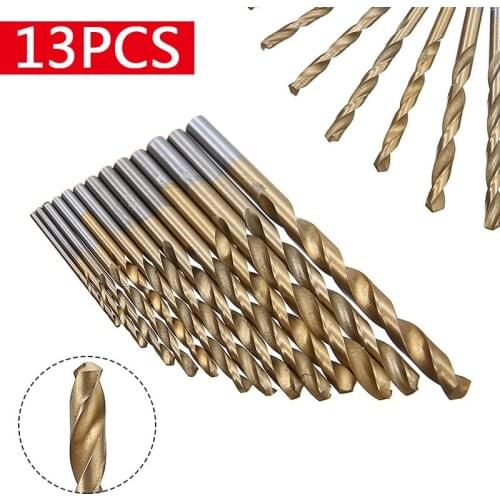 13Pcs 1/4 Hex Shank 1.5-6.5mm Drill Bits HSS High Speed Steel Titanium Coated Drill Bits Set Wood Working Plastic Drilling Tool