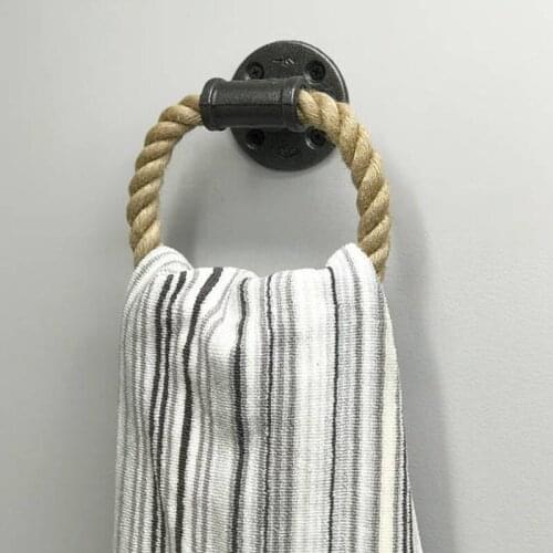 2pcs/lot Industry Style Pipe Door Handle Vintage Iron Rope Handles Barn Door Pulls Door Ring Hanger