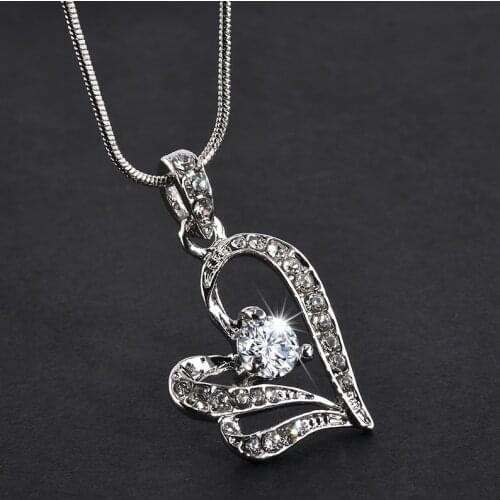 2019 New Fashion Charm Women Girl Metal Double Heart Shape Rhinstone Crystal Pendant Chain Necklace Wedding Necklace Gift