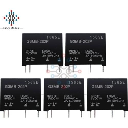 5pcs Relay Module G3MB-202P G3MB 202P DC-AC PCB SSR In 5V DC Out 240V AC 2A Solid State Relay Module For Arduino
