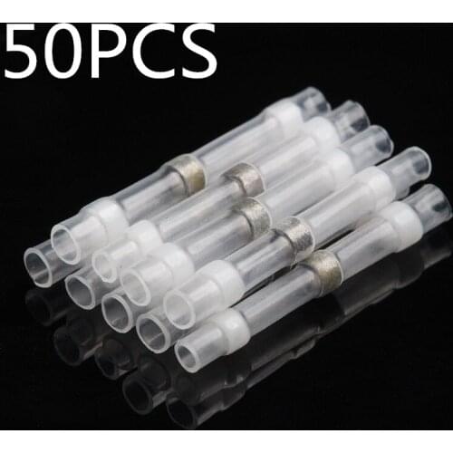 50Pcs AWG26-24 White Seal Soldering Sleeve Heat Shrink Butt Terminal Electrical Wire Connector Kit Waterproof Insulated
