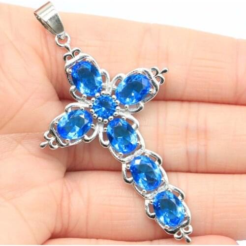 30x11mm Luxury Created Green Peridot Paris Blue Topaz Bright Cubic Zircon For Womans Wedding Silver Pendant