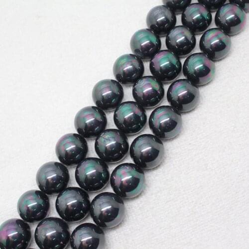 Free Shipping!Wholesales 29pcs,14mm Black Multicolor Shell Pearl Round Loose Beads 15