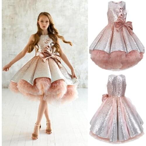 Shiny Sequins Flower Girls Dresses for Wedding Sleeveless Tulle Tiered TuTu Girls Pageant Gowns Gorgeous Puffy Prom Girl Dresses