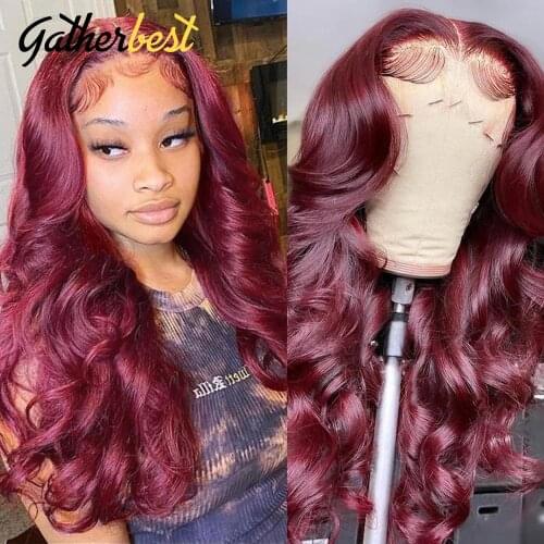 Burgundy 99J Lace Front Human Hair Wigs 150% Density Burgundy Brazilian 4x4 Closure Front Wig 26inch Body Wave Human Hair