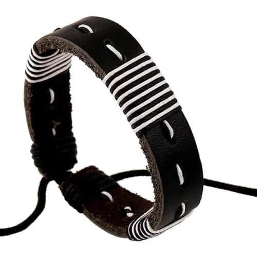 Casual Hand Woven Rope Bracelet Women Men Genuine Leather Wrap Bracelets Simple Jewelry Accessories Adjustable Size Male Bangles