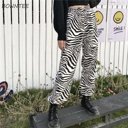 Wide Leg Pants Women Zebra Print Harajuku Ins Streetwear Autumn Daily Loose Clothing Fashion All-match Baggy Sost Classic Retro