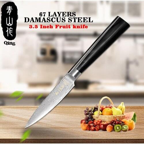 Qing Kitchen Knife 3.5 inch 67 Layers VG10 Damascus Steel Fruit Knife High Quality Micarta Wood Handle Paring Vegetable Knife