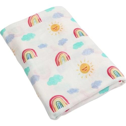 Baby Blanket Cartoon Soft 70% Bamboo Fibre 30% Cotton Infant Printed Wrap Blankets Newborn Swaddle Rainbow Muslin Blanket