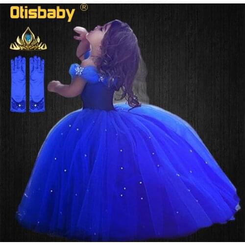 2020 High Quality Children Girls Halloween Princess Cinderella Dress Up Girl Birthday Party Long Dress Kids Tutu Blue Ball Gown