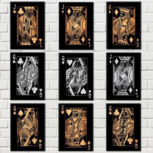 Gold Silver Playing Cards King Queen HD Print Canvas Painting Wall Art Posters Abstract Cuadros Pictures for Club Bar Home Decor