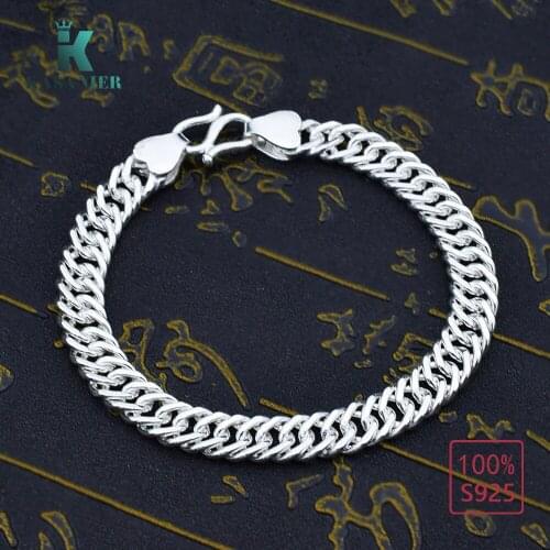 KASANIER Men 925 Sterling Silver Bracelets 9.5MM Charm Bracelet Luxury Bangles for Men Silver Bracelets&Bangles Jewelry