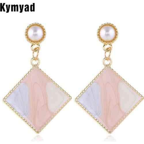 Kymyad Enamel Geometric Earrings For Women Long Statement Earrings Simulated Pearl Earring Colorful Earings Fashion Jewelry